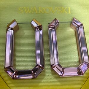 Swarovski Pink Lucent Geometric Octagon Crystal Hoop Statement Earrings